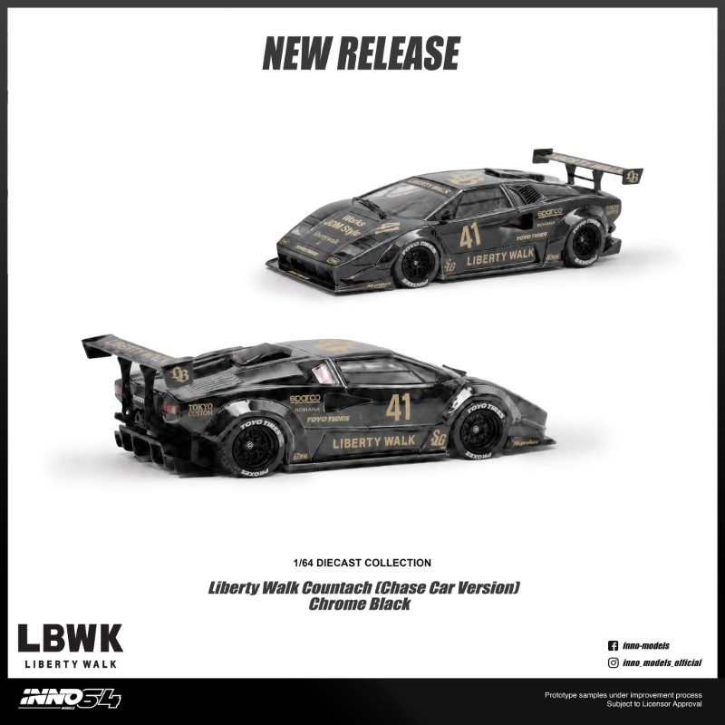 Inno64 Lamborghini Countach Liberty Walk Black Chase Car